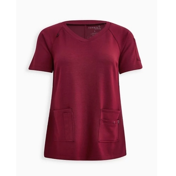 NWT TorridStrong Waistband Short Sleeve Scrub Top In Burgundy - Picture 2 of 10